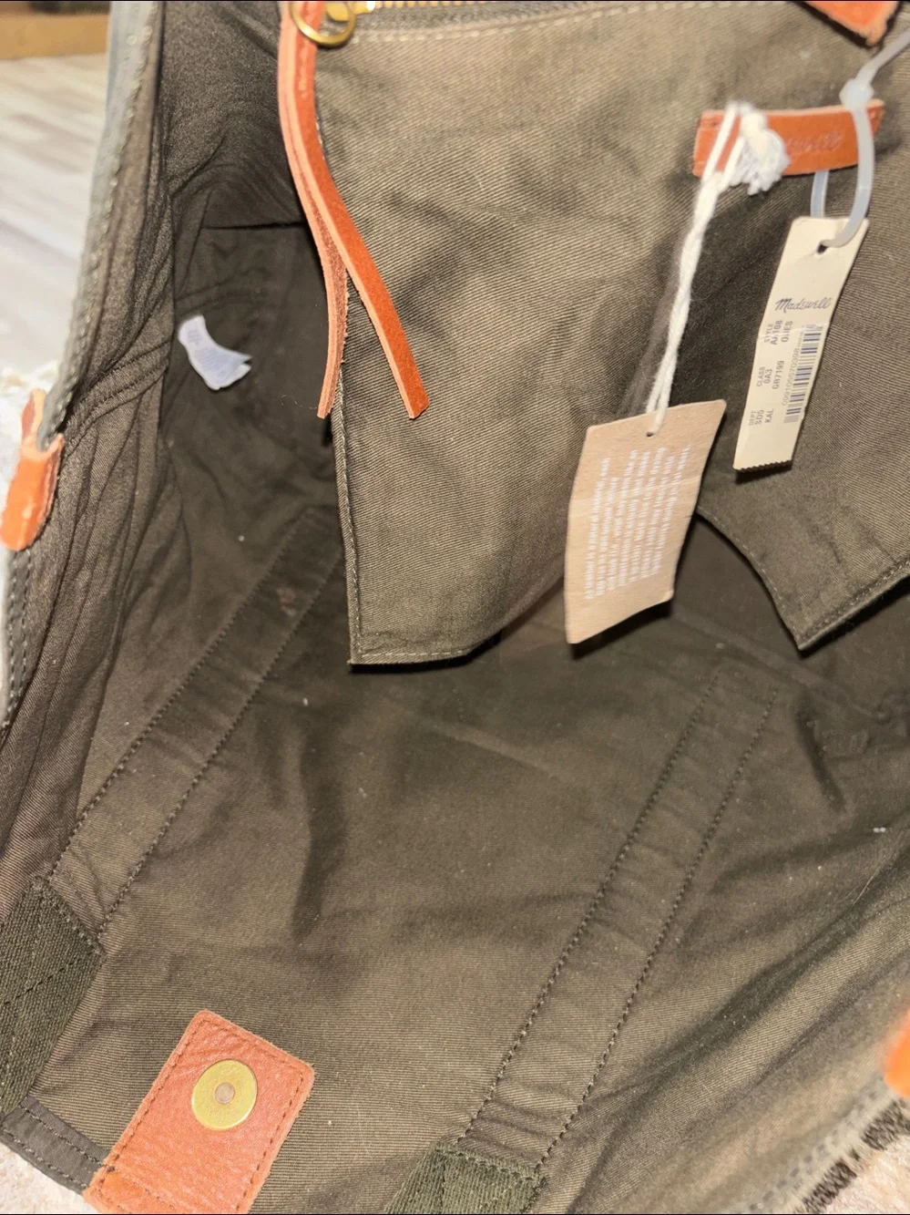 Madewell Olive Green Canvas tote Shoulder with Leather Accent